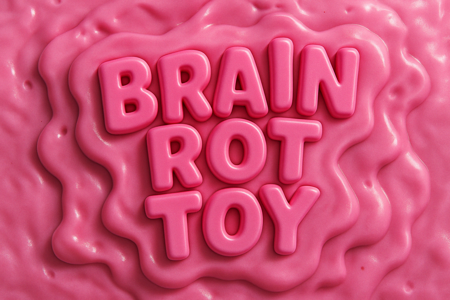 3D pink slime background with bold Brain Rot Toy logo
